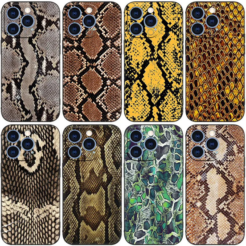 Snake leather Texture Phone Case For Apple iPhone 14 13 12 Mini 11 Pro XR X XS MAX 6S 7 8 Plus 5S SE 2020 2022 Black Cover