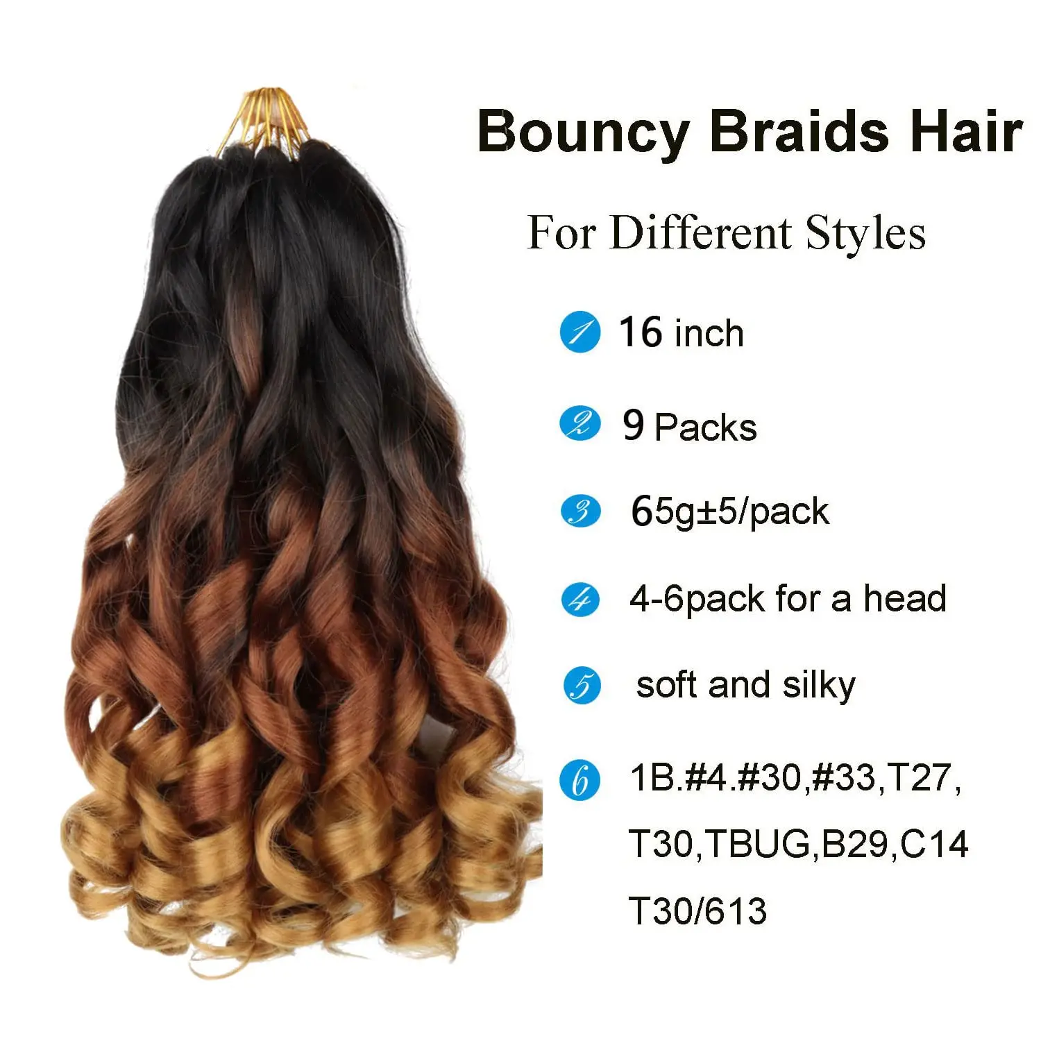 Cabelo encaracolado francês pre esticado da trança, cabelo Bouncy sintético da trança, ajuste da água quente, 16"