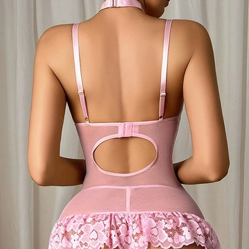 

Женский комплект нижнего белья из четырех предметов, кружевной топ без рукавов с рюшами по подолу и трусики, комплект чулок-колье