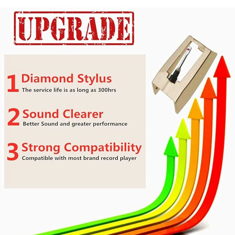 3 قطع من إبرة مشغل التسجيلات، إبر سجل ذهبية مطورة بديلة لـ Crosley، Victrola، Jensen Turntable متينة