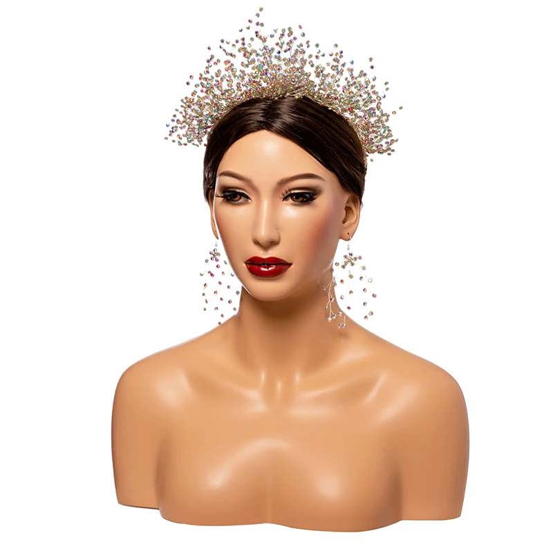 JOJO-E Fashion Beauty Realistic Makeup Fiberglass Mannequin Head for Jewelry Wig Hat Display