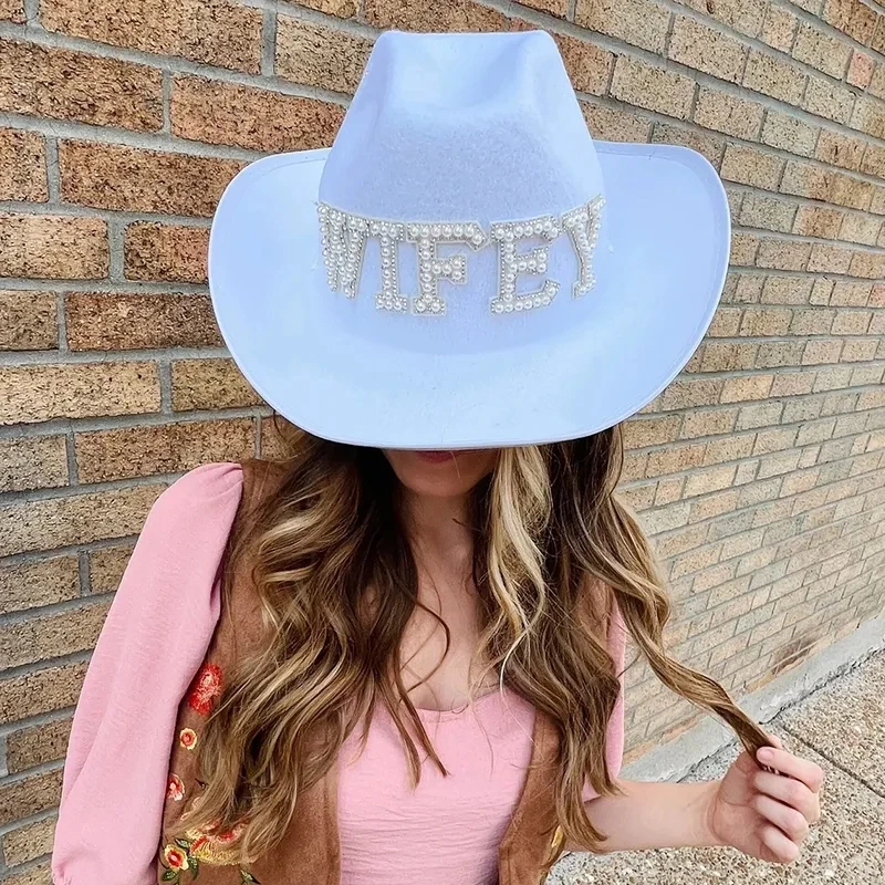 Wifey Cowboy Hat Country western Barn Space Disco wedding Cowgirl Nashville Bachelorette Party bridal shower bride to be Gift