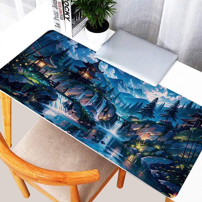 Fantasy Anime Natural Landscape Mouse Pad Laptop Tree Cloud Moon Keyboard Rug Kawaii Extended Desk Mat PC Gamer Cabinet Mousepad