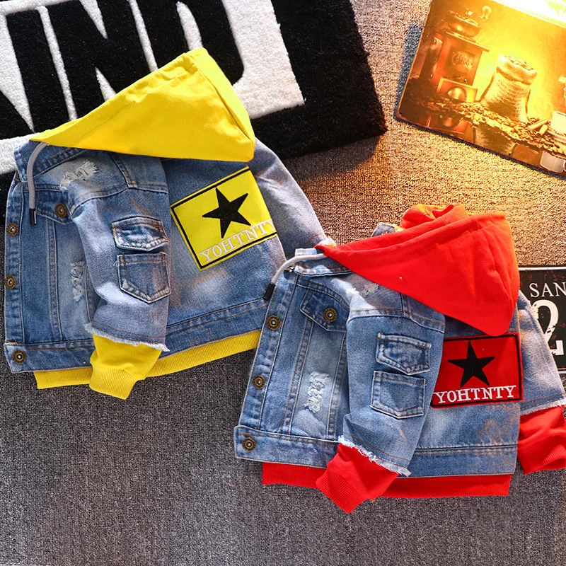 Spring Autumn Denim Jacket For Boy Girl New 2023 Korean Version Fashion Patchwork Hooded Cowboy Coat  Casual Children\'s Clothing