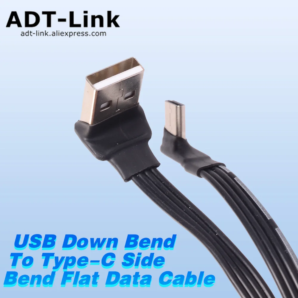 USB Male Down Angle Elbow 90 Degree To Type-C Side Bend Charging Data Flat Cable Version 2.0 Elbow Left and Right Right Angle