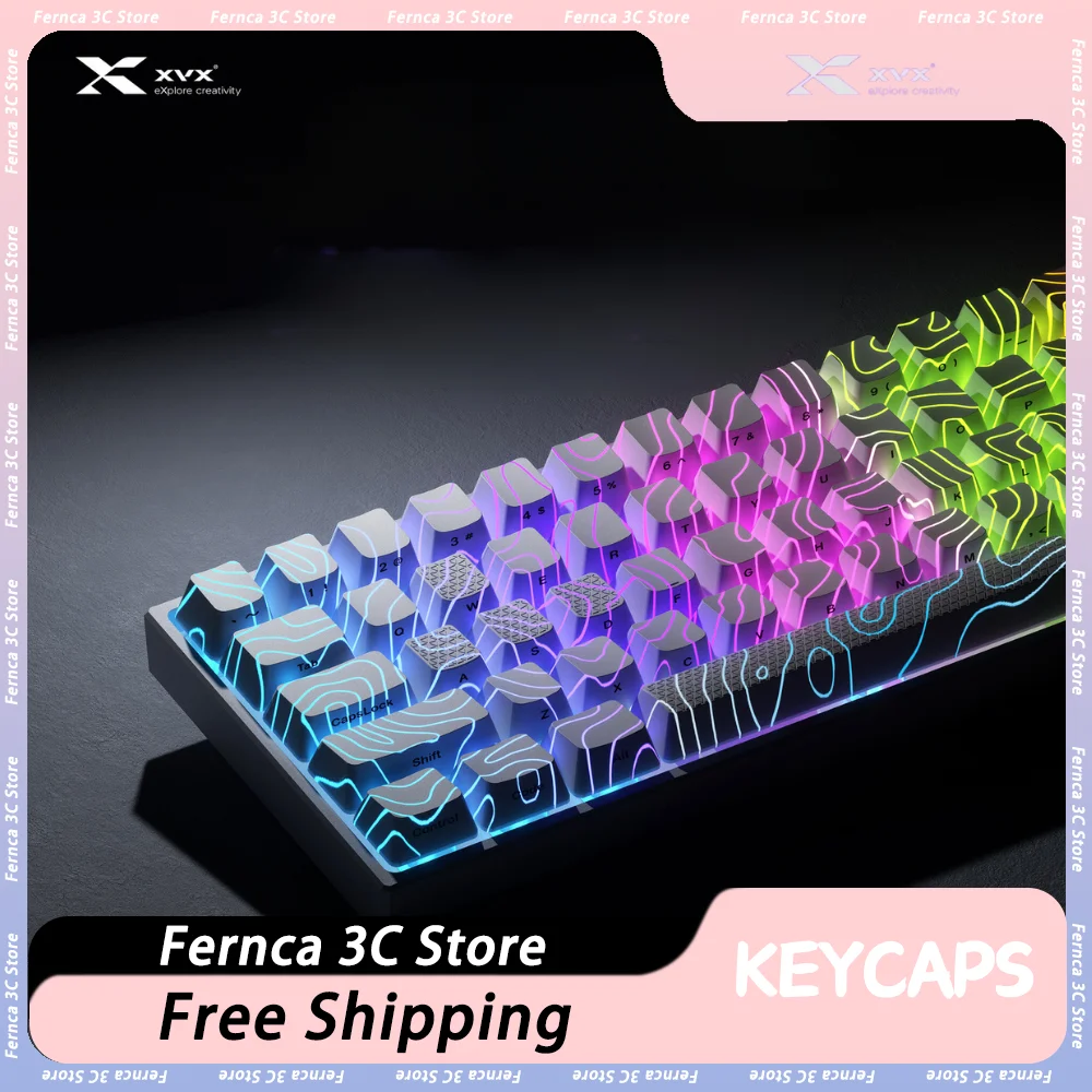 XVX Contour 2.0 Keycaps Topographic Mechanical Keyboard Keycaps Side Carving Light Transparent IMD Keycap PC Gamer Custom Gift