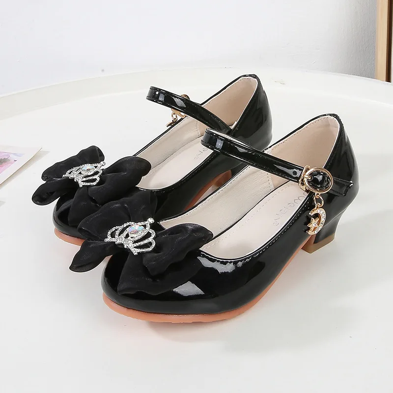 Kids'Casual Shoes Girls PU Leather Spring Bow Fashion Sport Outdoor High Heels Designer Anti-slip Red Blue Purple Size 28-38