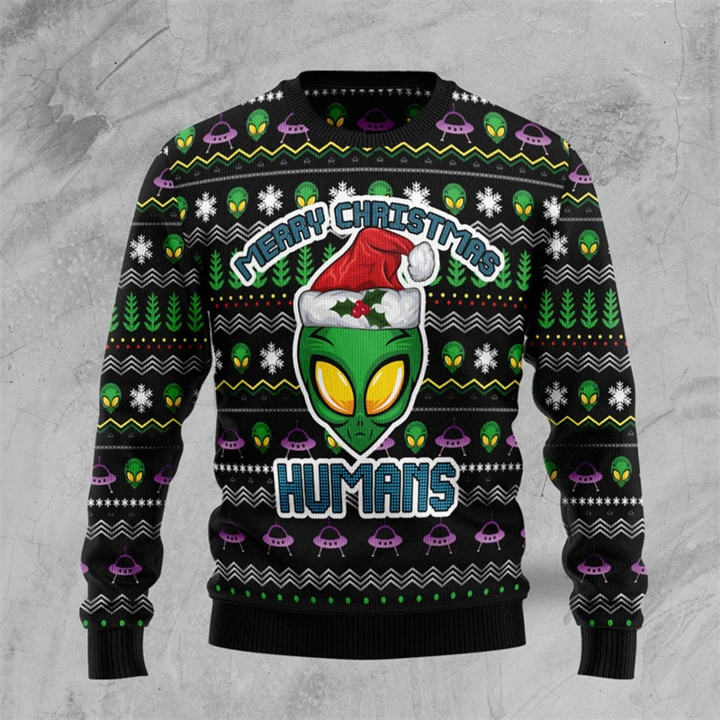 Picture 3: Funny Alien UFO Ugly Christmas Sweater For Men Women Happy New Year Hoodies Tops 2026  Holiday Party Oversized Sweatshirts