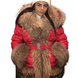 Spring Winter Fur Coat Real Fox Fur Parka Down Coat With Huge Fox Fur Hood And Trim Thick Warm Fashion Fur Jacket Collar