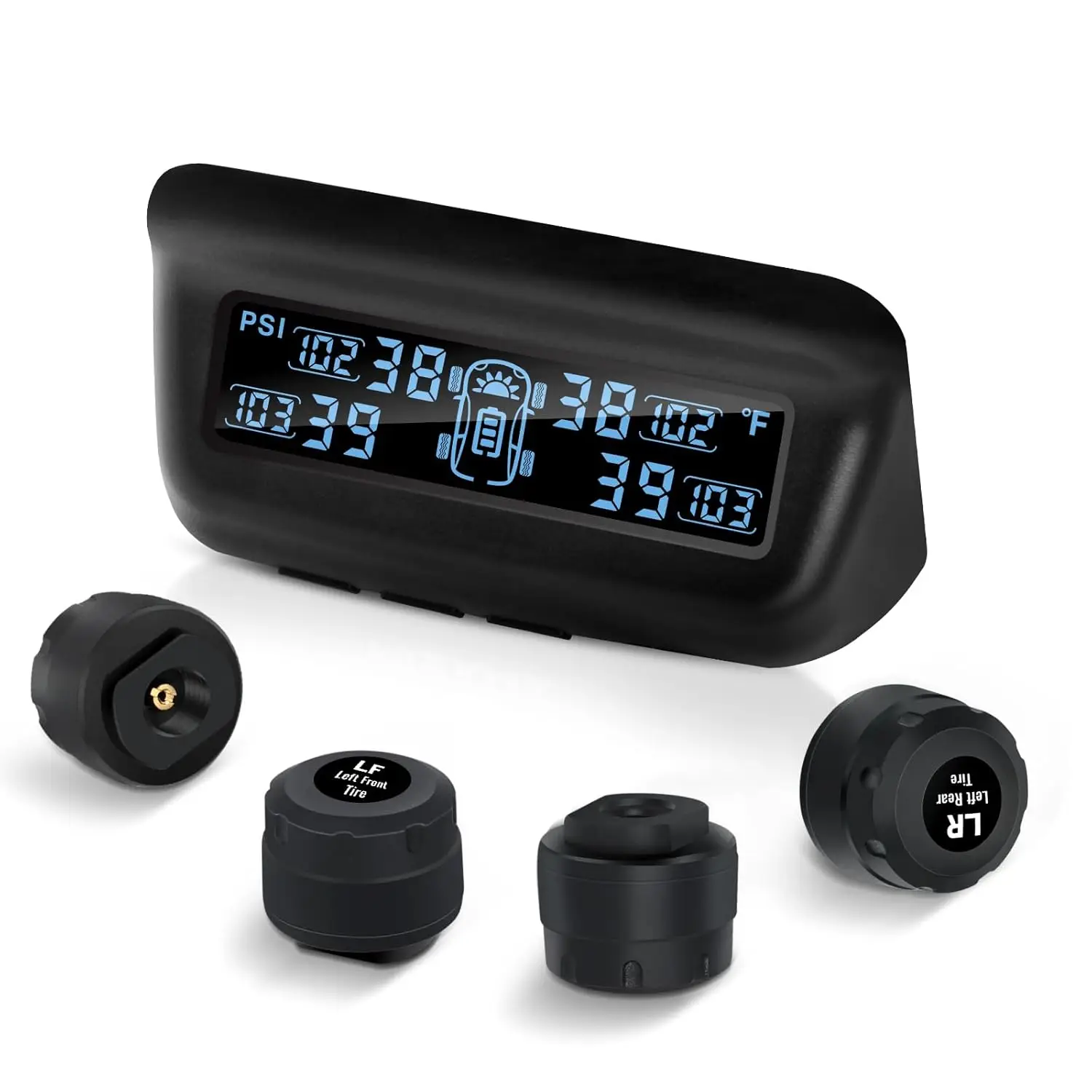 

RV/Trailer TPMS with Solar Charging, Auto Calibration, M13 LCD Display & 4 Sensors (0-87PSI)