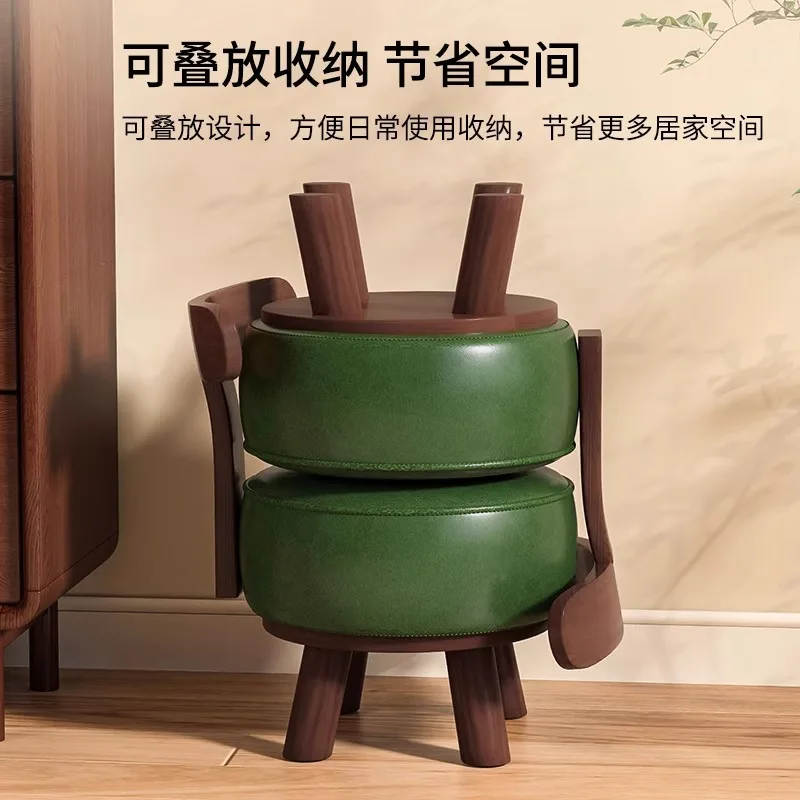 Simple Modern Leisure Rotating Small Chair Home Living Room Backrest Soft Bag Shoe Changing Stool Solid Wood Rotating Bench