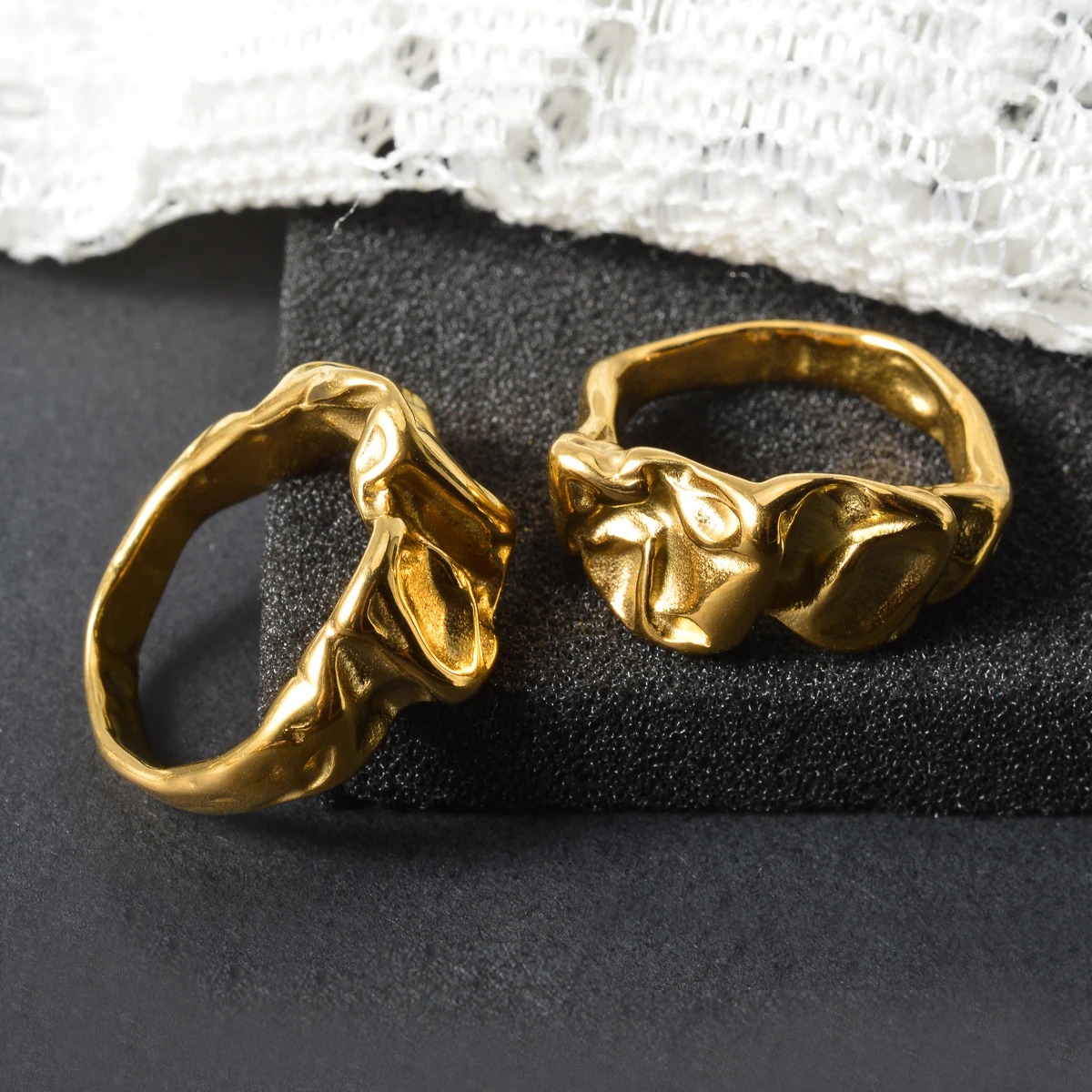 Open Adjustable Rings Stainless Steel 18K Gold Plated For Women Minimalist Heart Braided Hollow Texture Finger Rings Jewelry