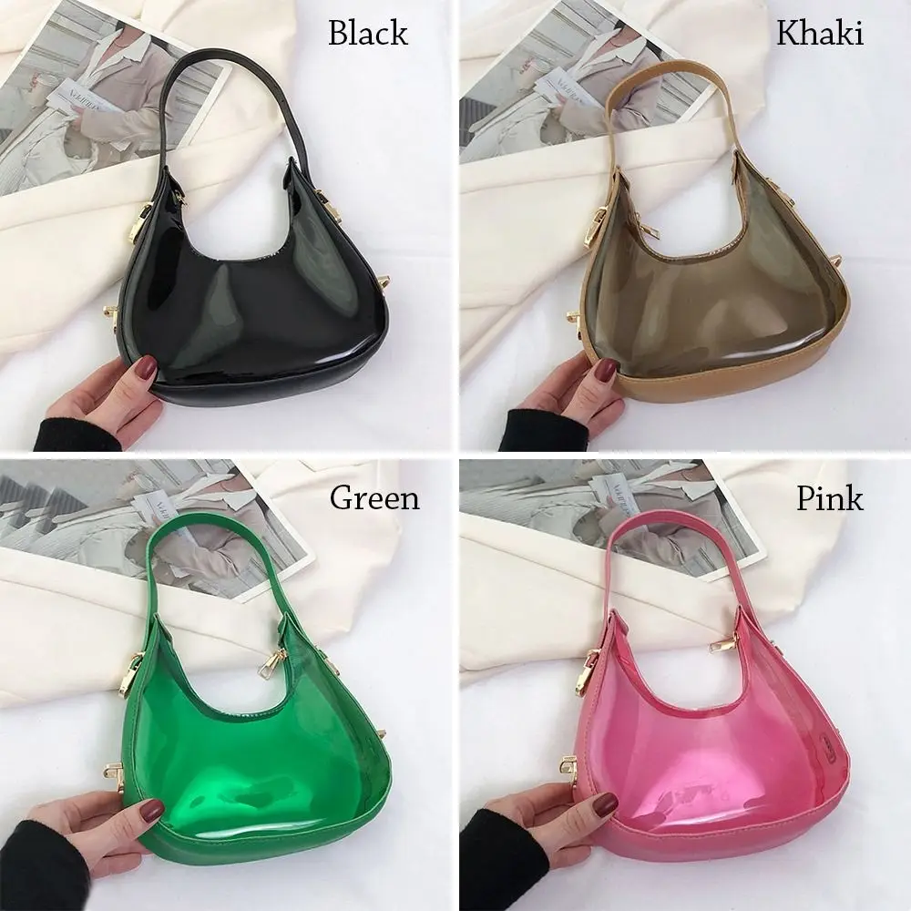 Women\'s PVC Transparent Underarm Bags Fashion Jelly Shoulder Bag Cute Simple Handbags Female Purses