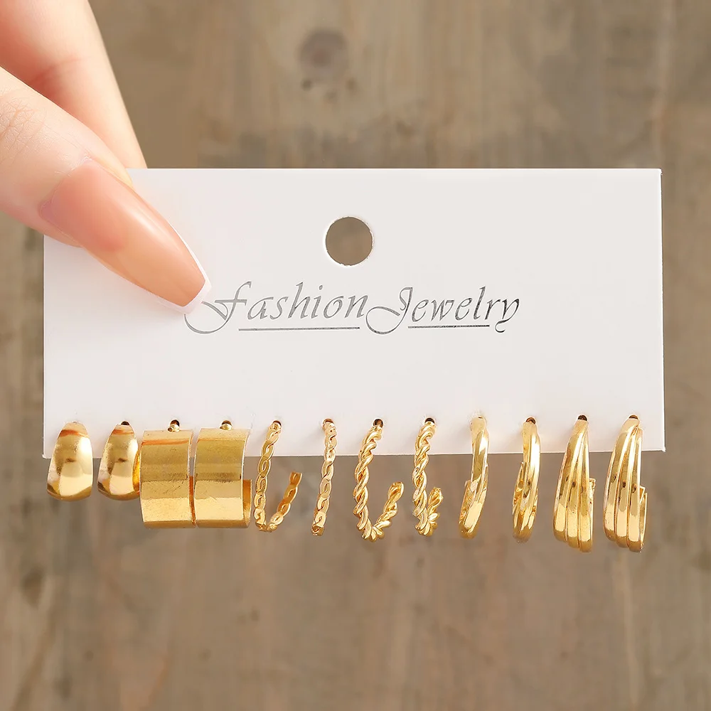 12/60 Stück Punk Geometrie Perlenohrringe Set für Damen Vintage Einfache C-förmige Creolen Tägliches Tragen Party Schmuck Schmuckgeschenke – Detail 5