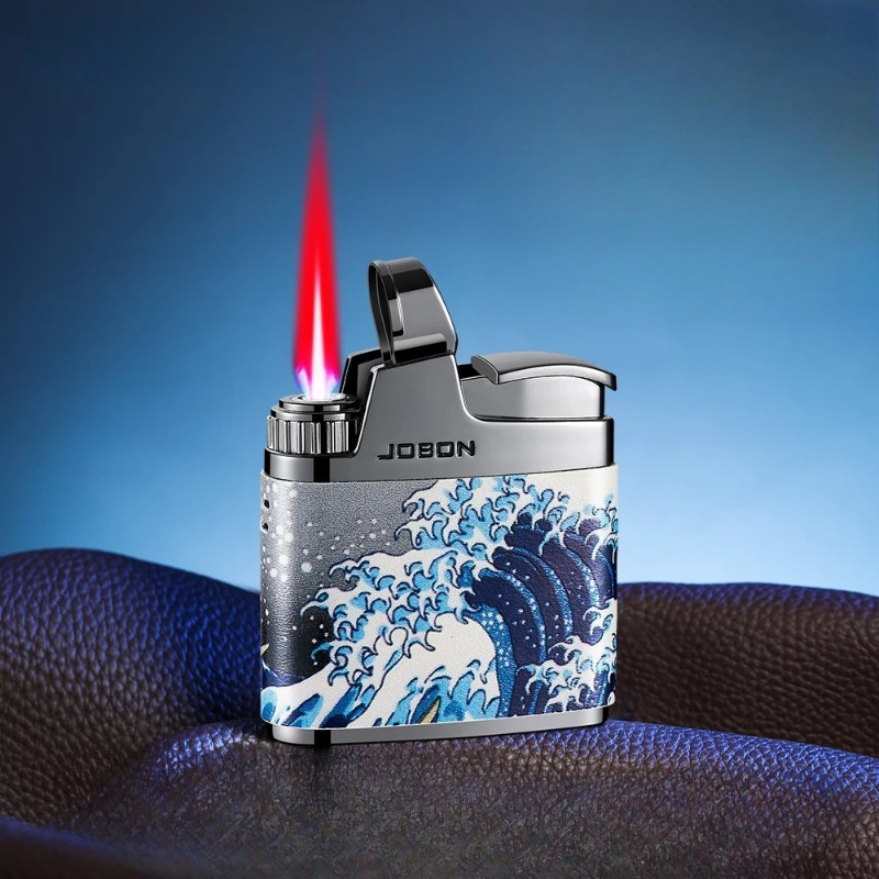 

JOBON старый стиль шлифовальный круг цинковый сплав газовая зажигалка с прямой зарядкой красное пламя уличная ветрозащитная зажигалка модный подарок