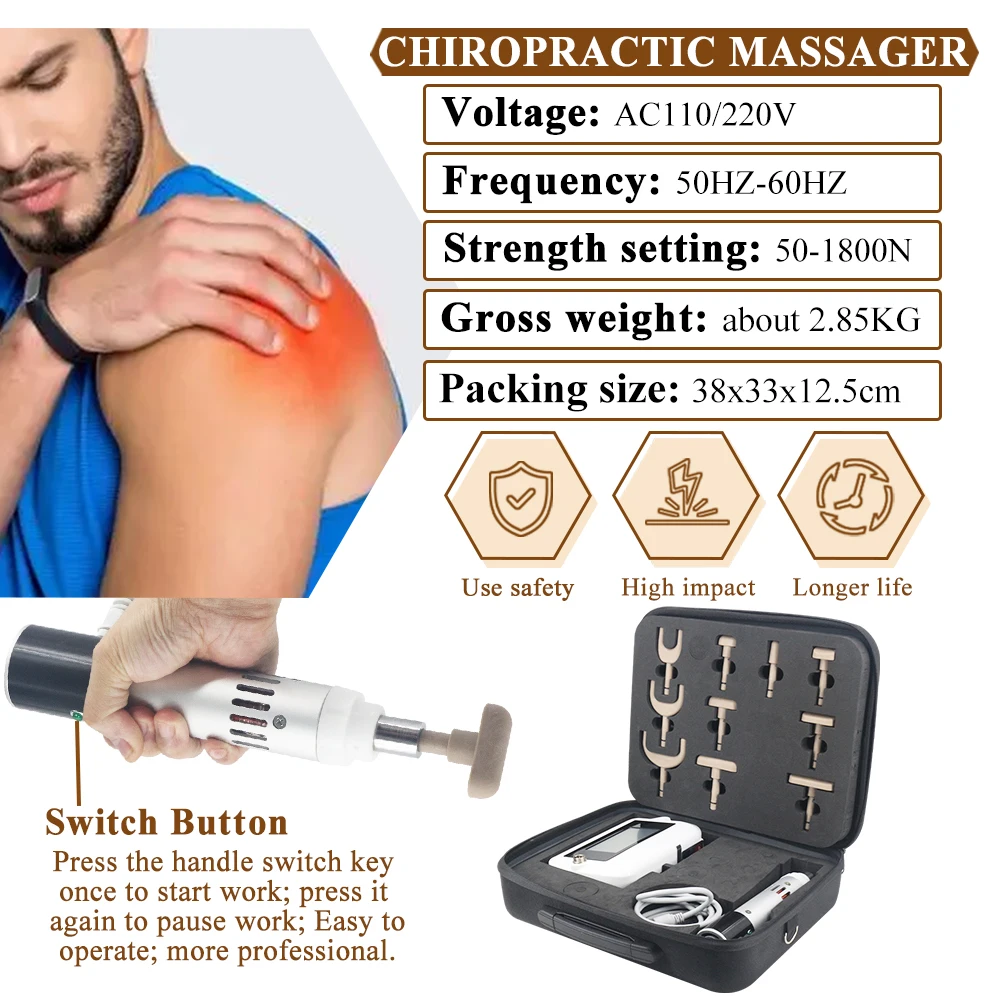 المهنية الكهربائية بتقويم العمود الفقري بندقية 10 رئيس قابل للتعديل الجسم الاسترخاء تدليك بتقويم العمود الفقري جديد شاشة تعمل باللمس مدلك 1800N