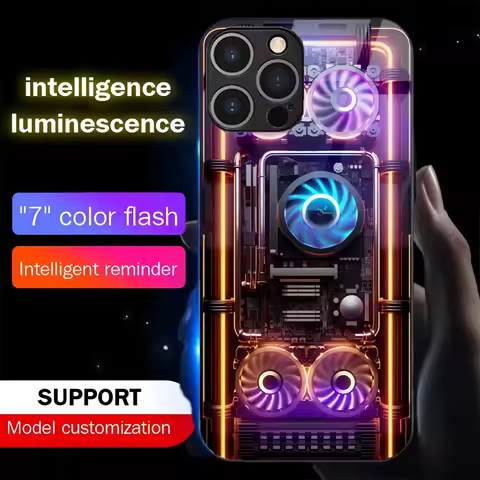 Cool Cyber CPU Fan Design LED Light Up Phone Case Glowing Back Cover For Samsung S25 S24 S23 S22 S21 S20 FE Plus Ultra