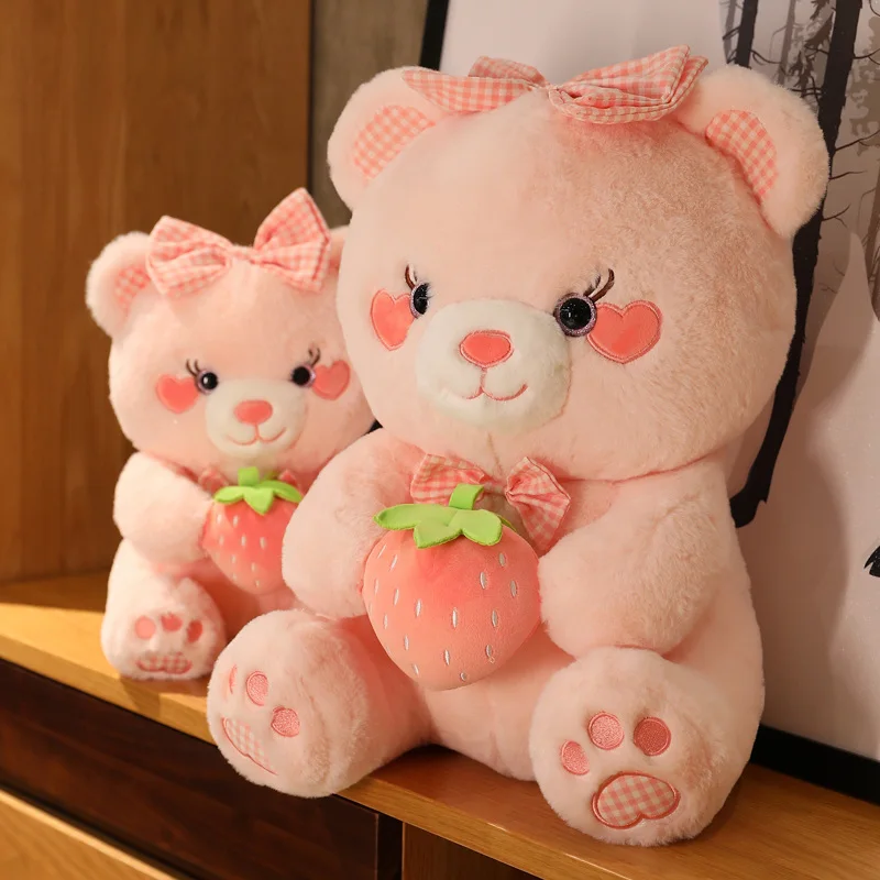 New Huge Bear 35/45/55cm Fluffy Strawberry Bear Plush Toy Cute Soft Plush Animal High Quality Sit Sweet Pink Birthday Kids' Gift