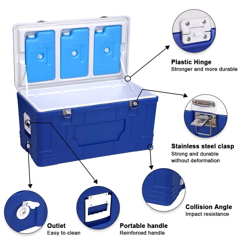 กล่องเก็บความเย็นฉนวนความร้อนวัสดุ PE ขนาดใหญ่ 80 ลิตรพร้อมรูปแบบตัวอักษรสําหรับจัดเก็บกระป๋อง