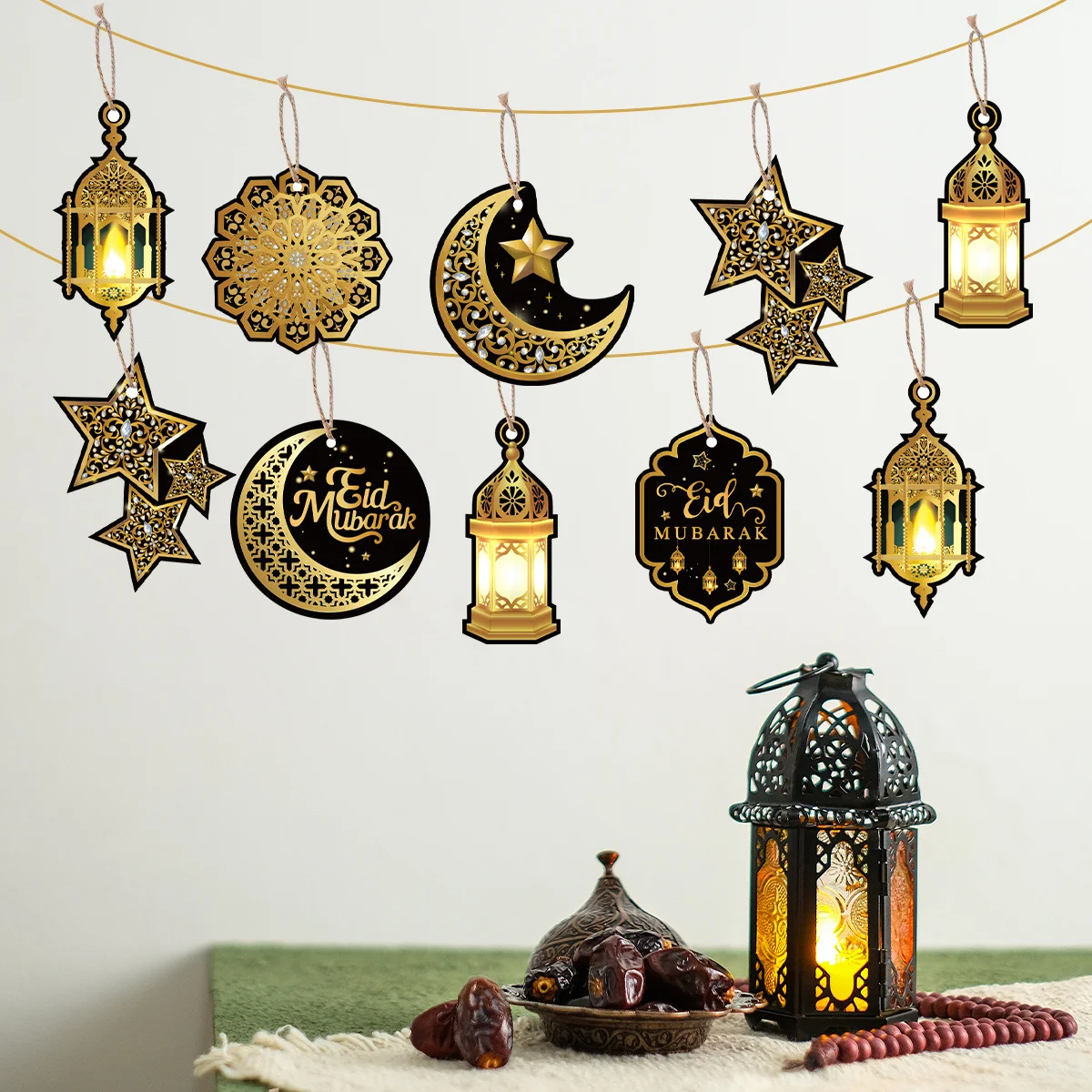 

10/14pcs Eid Mubarak Hanging Paper Tag Decor Ramadan Kareem Hanging Pendent Ornament Ramadan Decoration 2024 Eid Party Supplies