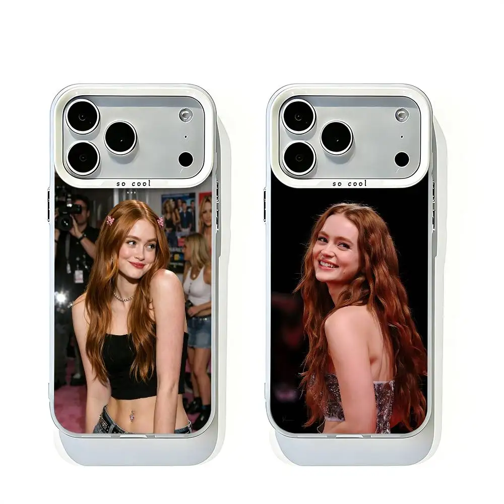 

S-Sadie Sink White Matte Large Lens Frame Cover For iPhone 12 11 14 13 17 16 15 Pro Max Mini Plus E