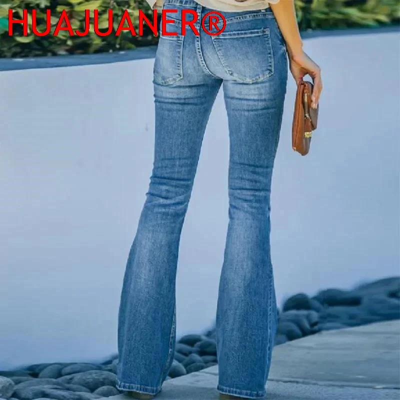 Women Denim Jeans Spliced High Waist Solid Color Flare Pants Single Breasted Button Pockets Zipper Fly Streetwear Spring