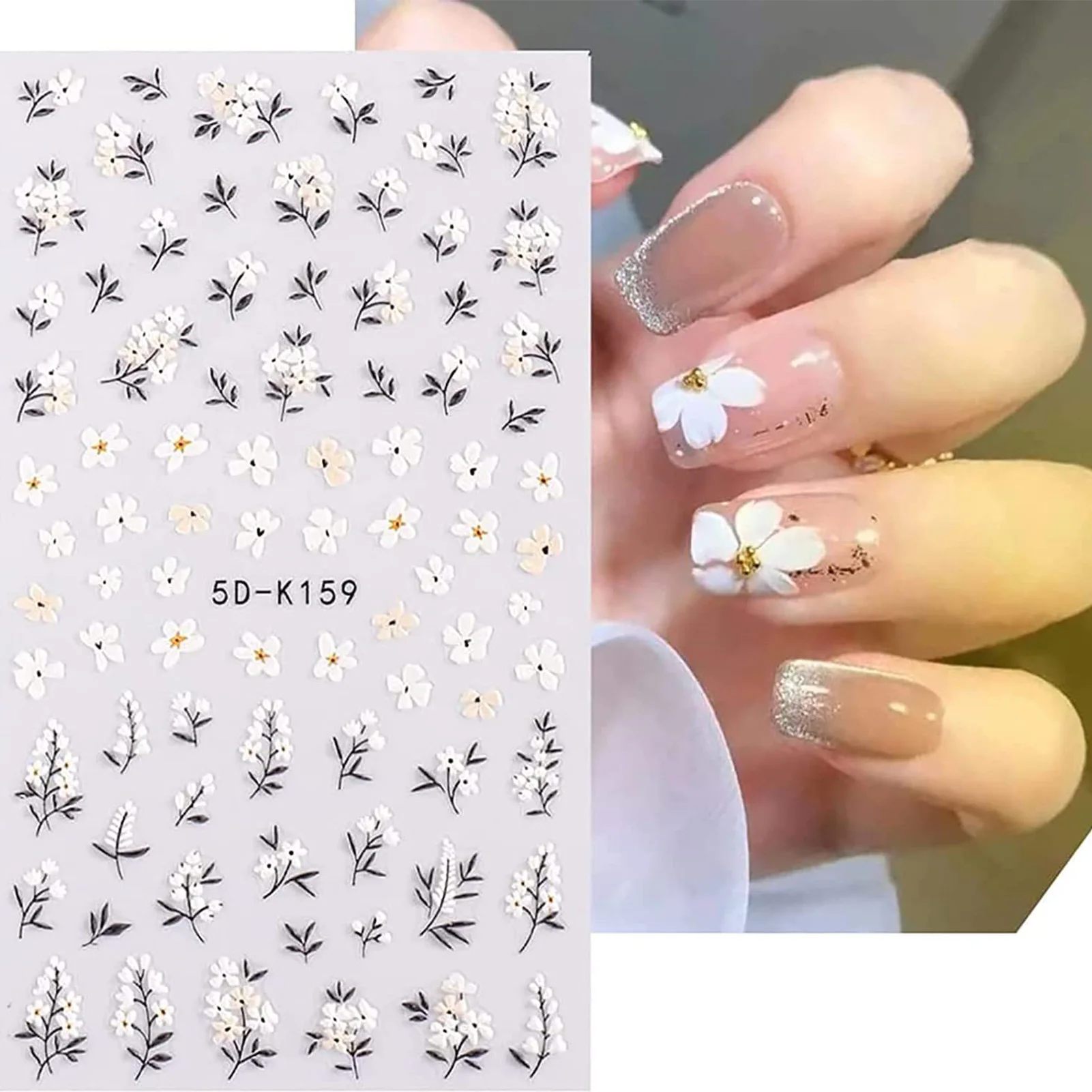 5D Flower Manicure Stickers Self Adhesive Nail Supplies with Nail Tweezer for Mother Wives Girlfriends Daughters