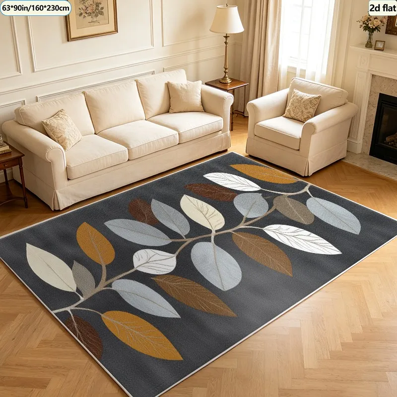 Vintage Autumn Leaf Plant Pattern Carpet, Soft and Washable Rug, Suitable for Living Room and Bedroom Floor Decoration