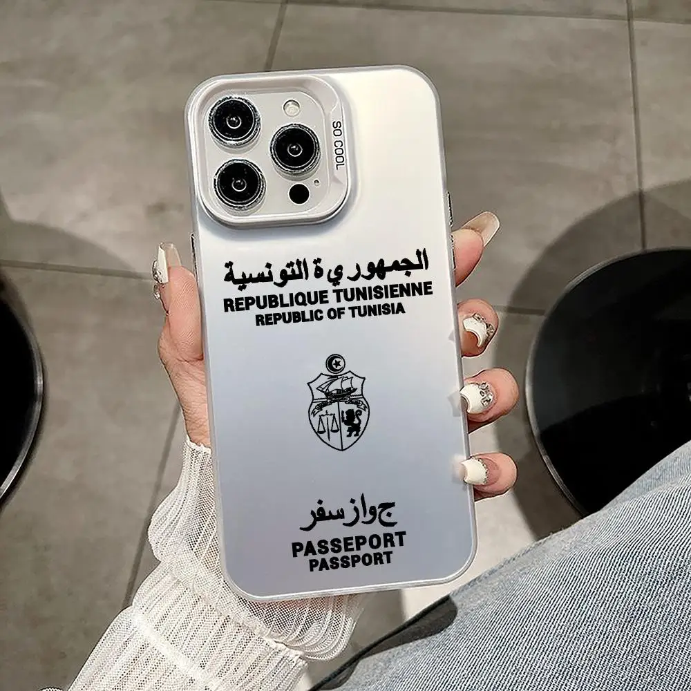 

Tunisia Passport Phone Case For IPhone11 12 13 14 15 16 17Pro Max Air Plus Mini Light Luxury High-end Colorful Silver Cases