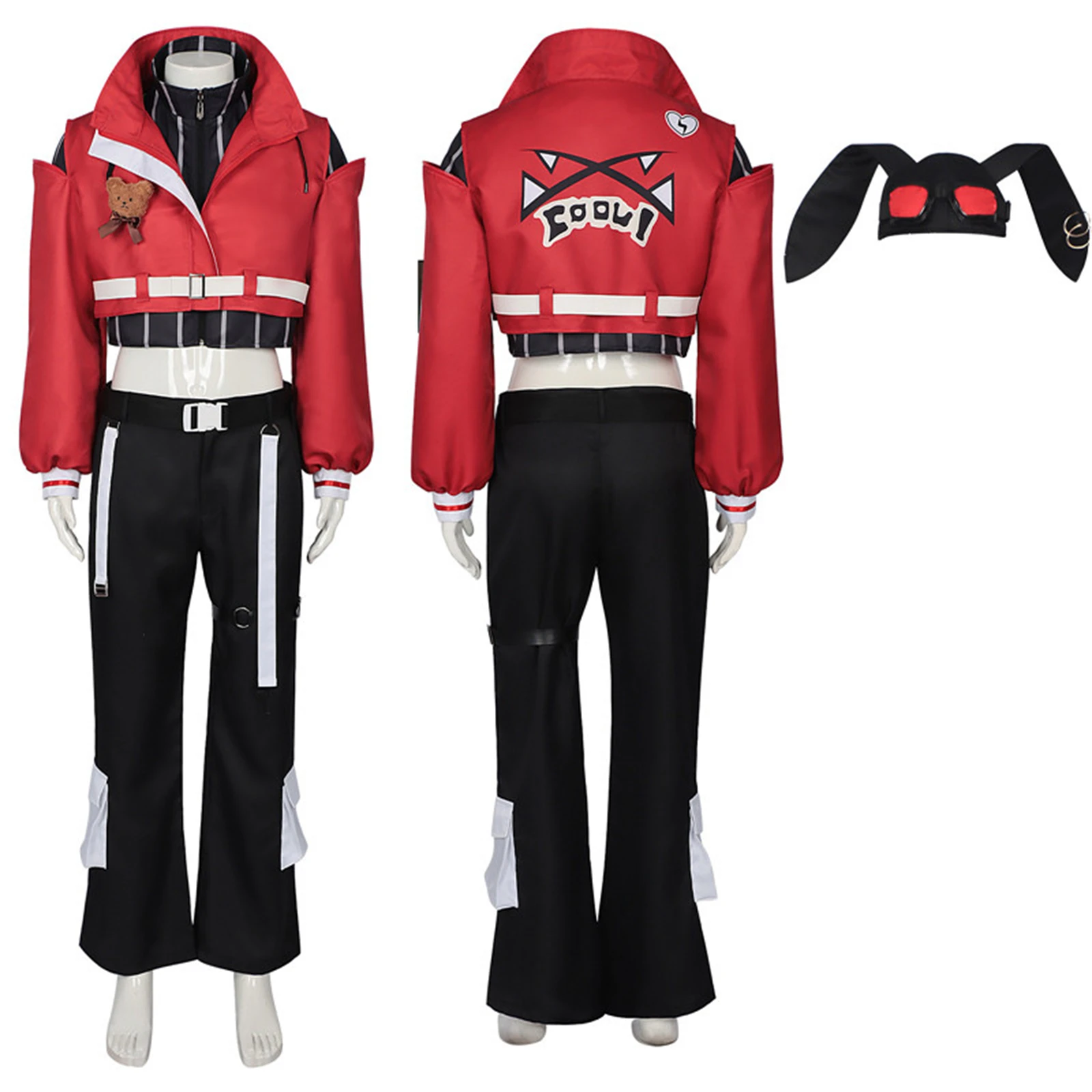 

Game Girl Abby Dream Sweetheart Cosplay Costume Red Jacket Work Pants Set with Rabbit Ear Hat Halloween Party Uniform Set