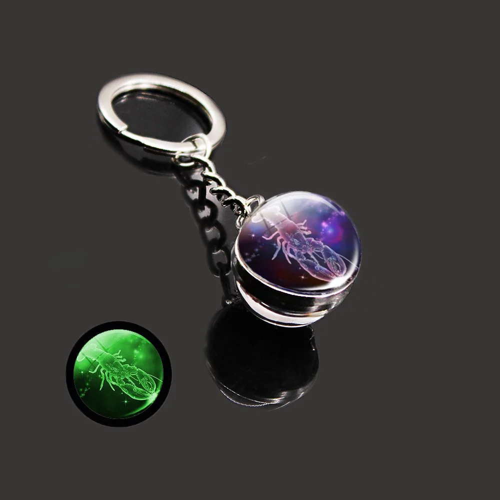 Hot selling dream twelve constellations luminous double-sided glass ball key chain pendant accessories Fashion Charm small gift