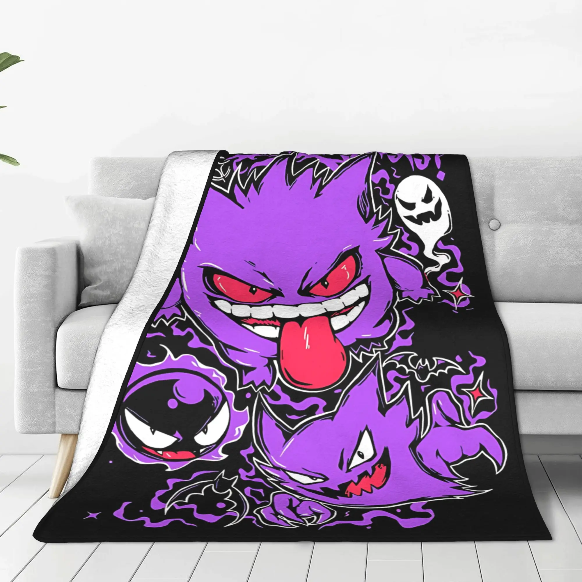 1PC Home Pokemons Blanket Throw Blanket Gengar Ghost Novelty Warm Blanket All Season Gift