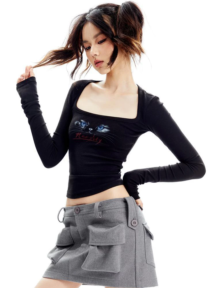 

Американская популярная женская футболка с длинными рукавами на весну/лето Y2K в стиле ретро в стиле Харадзюку с цветочным принтом росы и ключицы, короткие женские топы