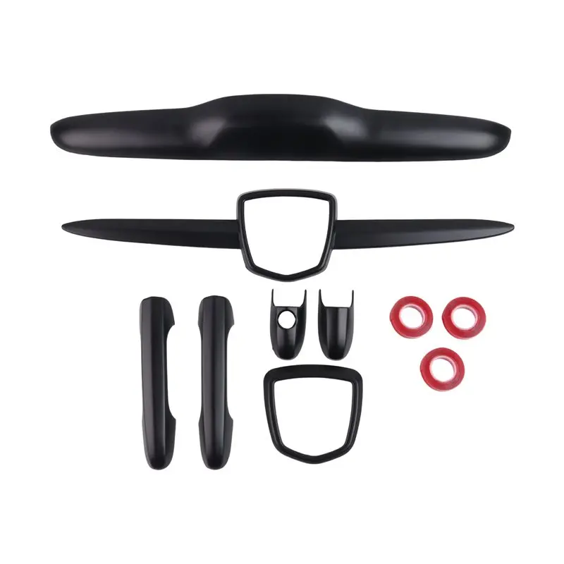 A20K-For Fiat Abarth 500 595 695 Matte Black Exterior Cover Kit Front Rear Badge Cover+ Trunk Handle Cover+ Door Handle Cover