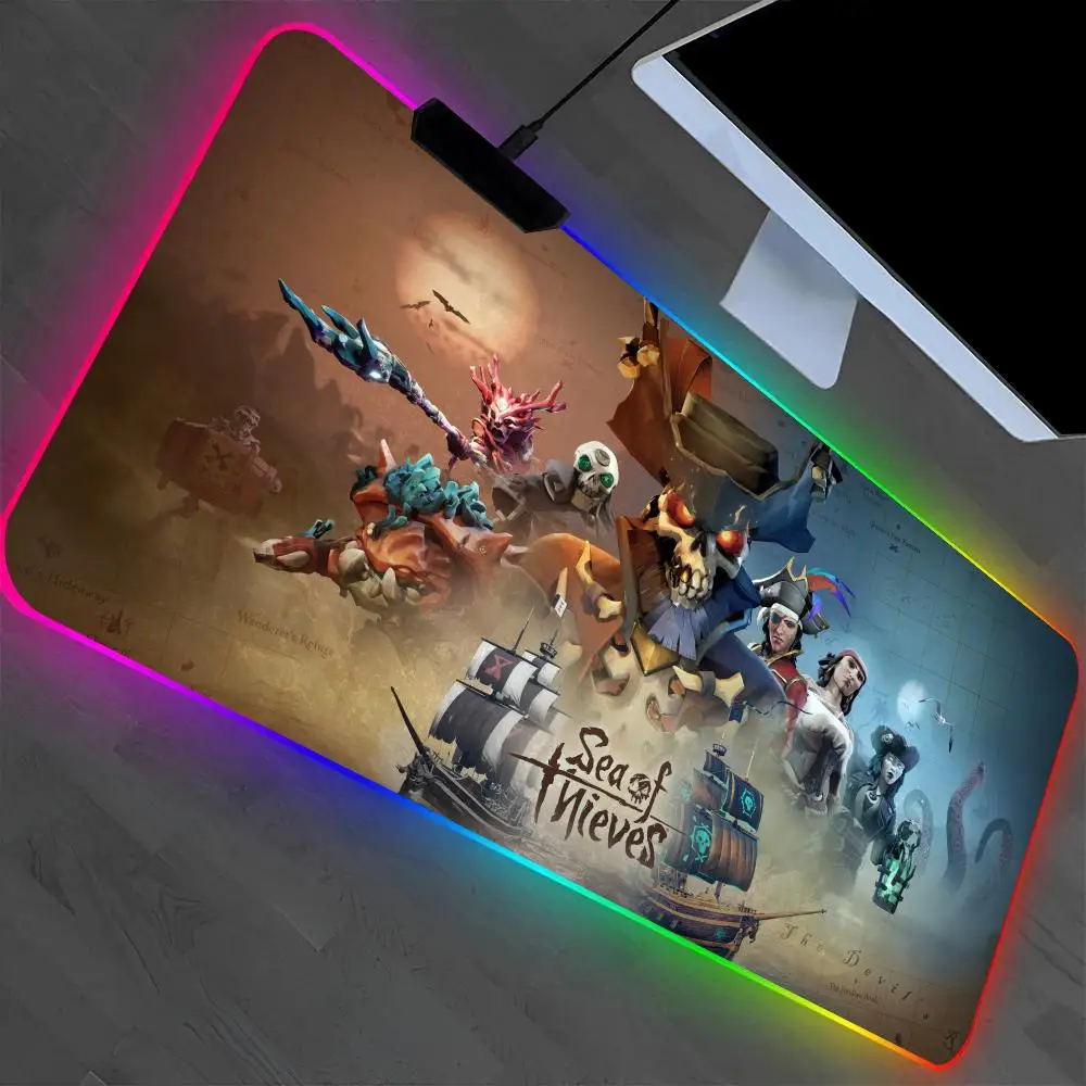 

Sea Of Thieves Mouse Pad Laptop Mat Gaming RGB Anime Mousepad Backlit Gamer Girl Cartoon Table Pads Deskpad