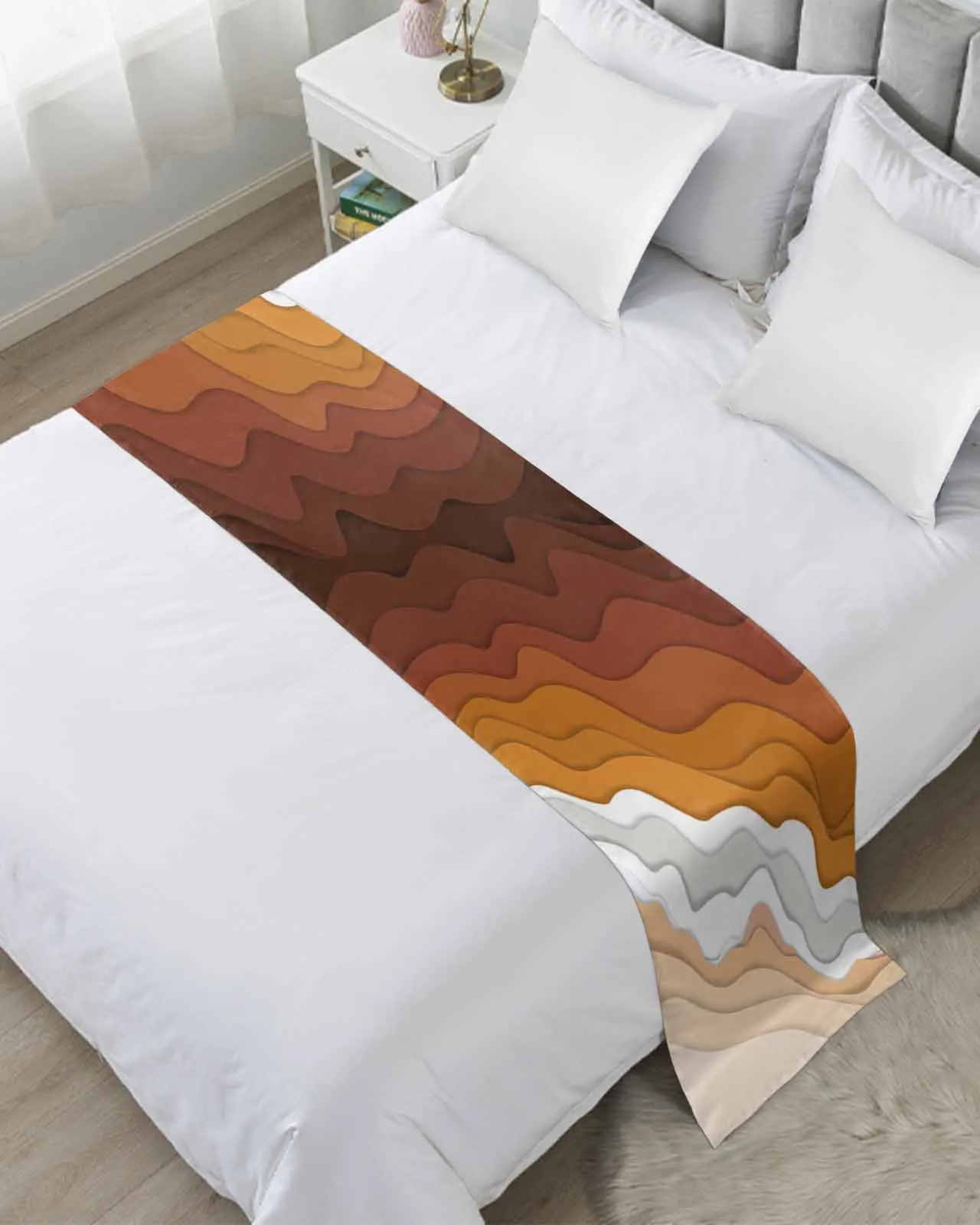 

Orange Abstract Beach Gradient Bed Runner Luxury Hotel Bed Tail Scarf Decorative Cloth Home Bedroom
