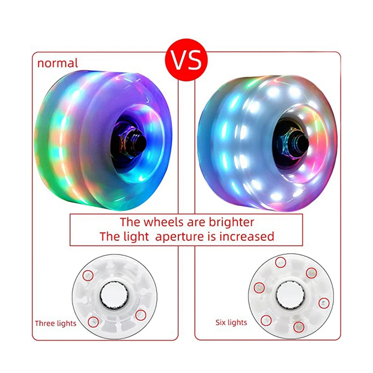 8 Illuminated Roller Skate Wheels Fitted with Bearings for Indoor or Outdoor Double-Row Skating and Skateboarding