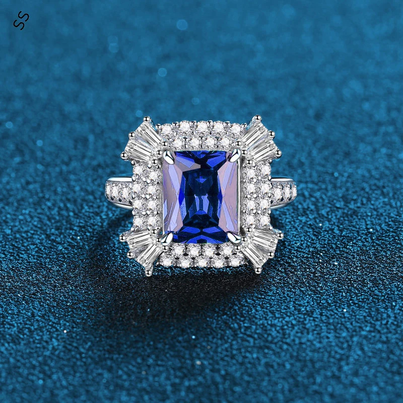 Classic Style Square Colors Gemstone Ring Size US 6 7 8 Finger Charm Decoration Accessories for Women/Men