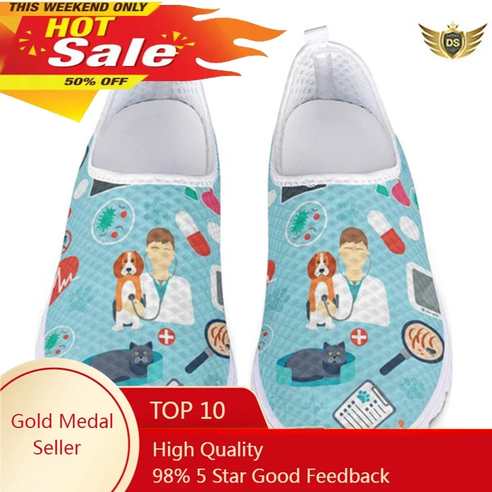 Veterinär Surgenon Print Damenschuhe atmungsaktive Mesh Sneaker leichte Slip-On-Schuhe für Damen Mädchen Mode