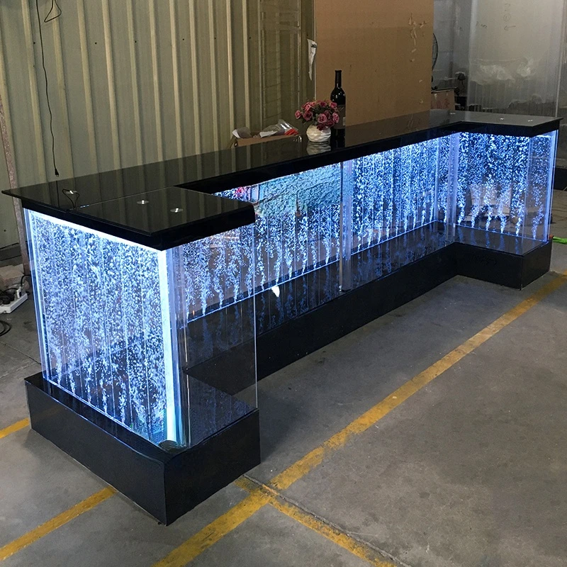 modern night club bar furniture aquarium water bubble wall LED acrylic bar counter