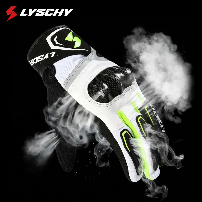 LYSCHY Men Women Motorcycle Gloves with Carbon Fiber Shell, CE Breathable Mesh Summer Anti-Fall Non-slip Motorbike Riding Gloves