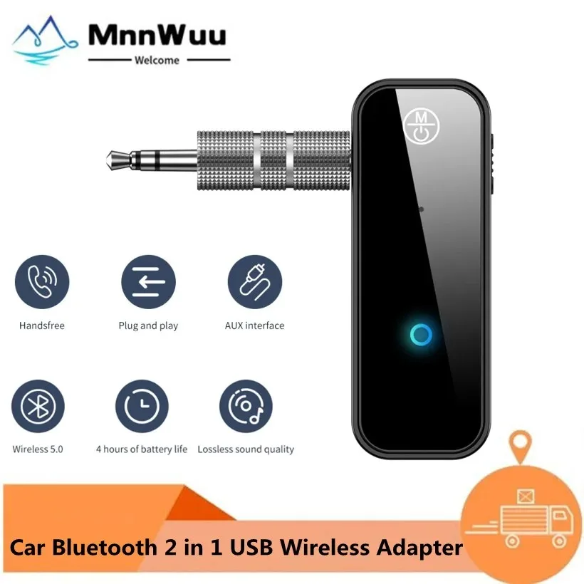 

MnnWuu Car Bluetooth-compatible 5.0 Transmitter Receiver 2 in 1 USB Wireless Adapter 3.5mm Aux For Car Audio TV PC Headphones