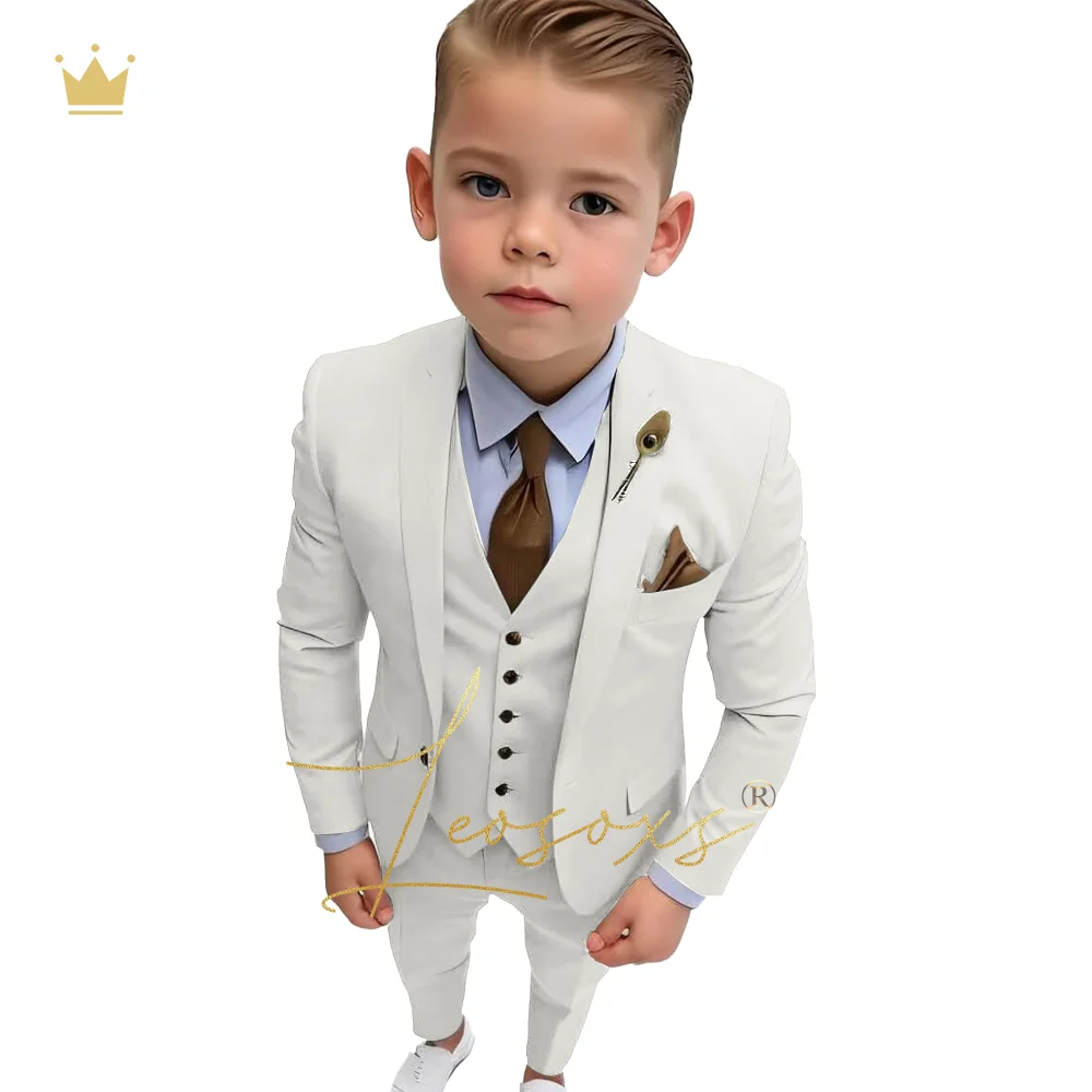 Boys ivory formal suit 3 piece suit, custom made children single breasted notch lapel suit, boys wedding party birthday suit