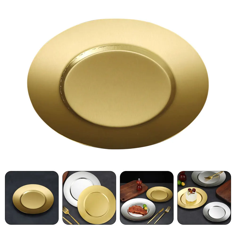 

1pc Stainless Steel Plate 28Cm Round Large Metal Serving Plate For Steak Sushi Snack Camping Picnic Dishwasher Safe Dinner