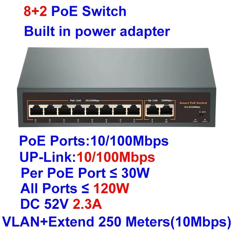 Imagem -04 - Poe Switch 16 24port 100mbps 1000mbps Gigabit Iee802.3af at para Nvr 8mp 4k ip Câmera ap sem Fio Kit de Sistema de Câmeras de Cctv