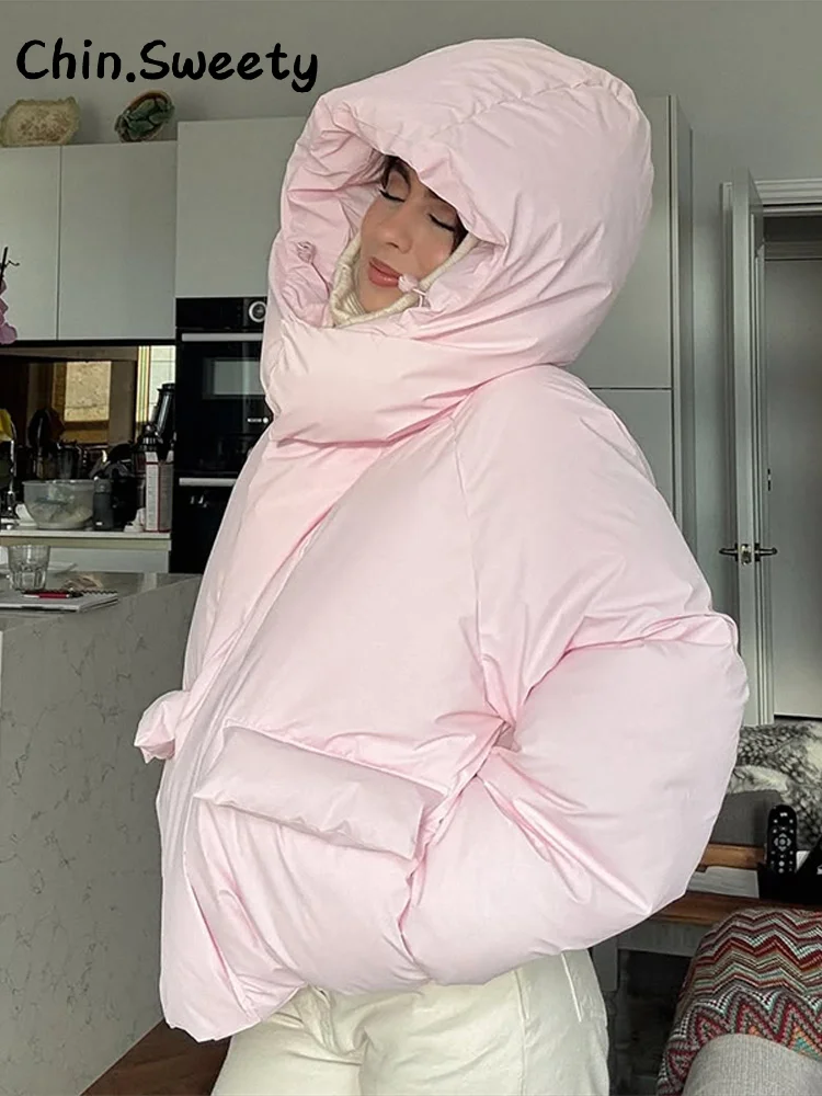 معاطف نسائية دافئة مبطنة بالقطن مع قلنسوة فضفاضة وياقة ثابتة وأكمام طويلة وجيوب وسحاب معطف لخريف وشتاء 2025 ملابس خارجية للسيدات #2