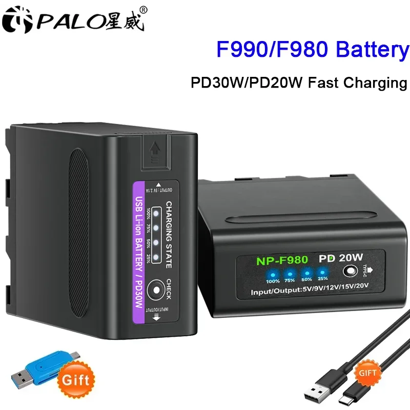 10800mAh NP-F980 NP F970 NP F960 F990 Battery with PD20W Fast Charge for Sony F960 F970 F550 F570 CCD-RV100 MC1500C 190P bateria