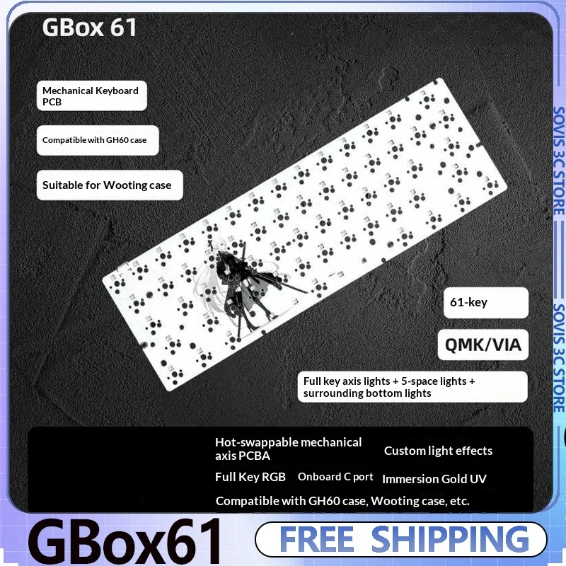 GBox61 Keyboard PCB Wired RGB Custom Hot-Swappable Support VIA Keyboard Positioning Board for Wooting/GH60 keyboard Accessories