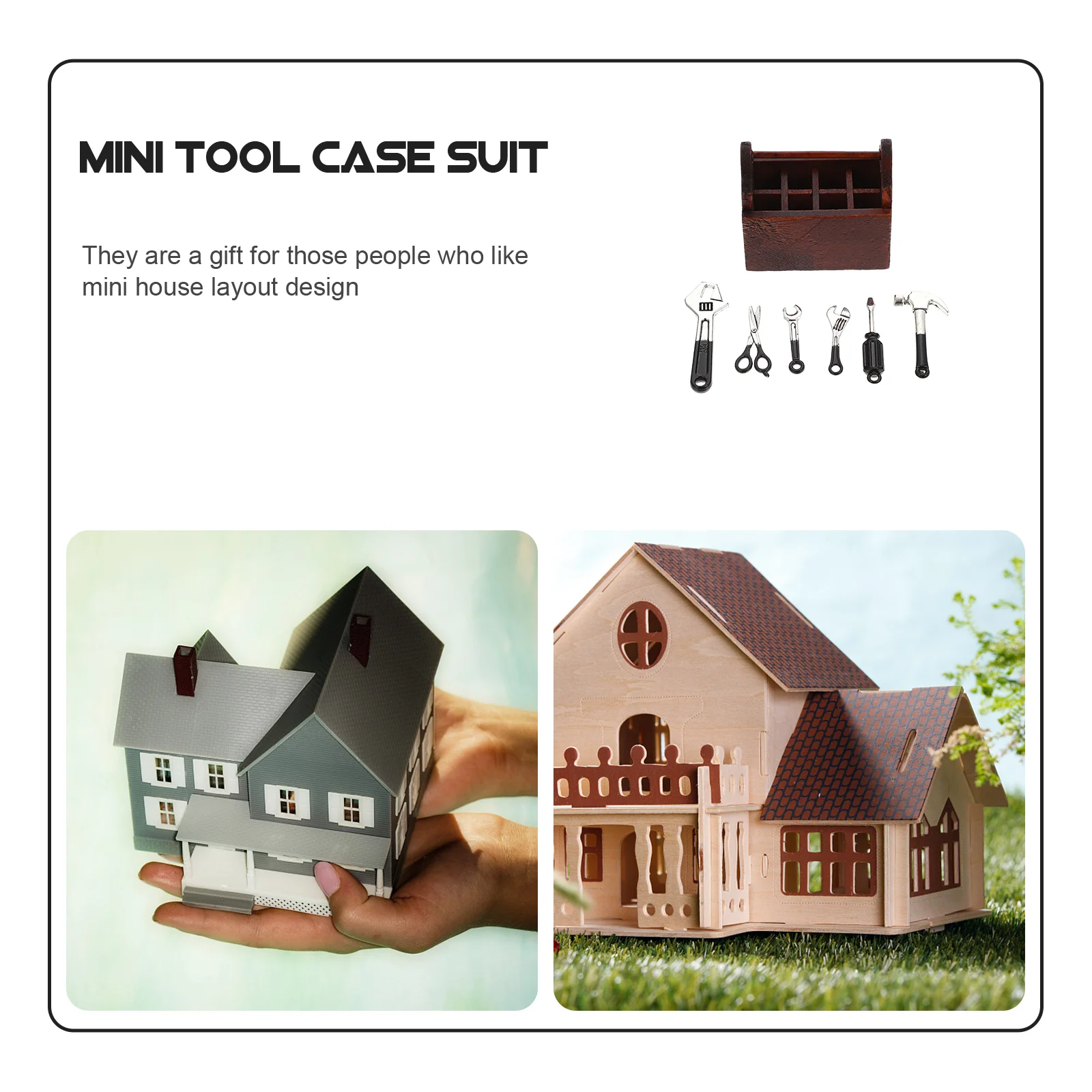 Dollhouse Tools Miniature Case, pequeno e Decor Model Adornment Toolbox, kit minúsculo, material doméstico de madeira, brinquedo infantil