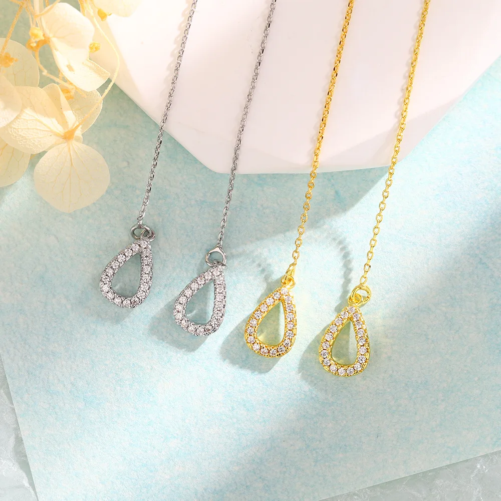 Elegant long tassel earrings with creative design sense, women's simple hollow zircon water droplet earring